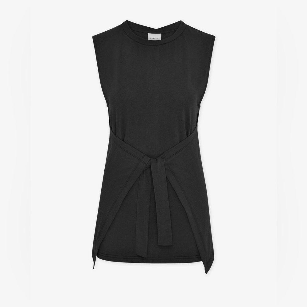 Varley Napa Tank Top Black Pima Cotton Tie Waist Size L - Picture 2 of 14